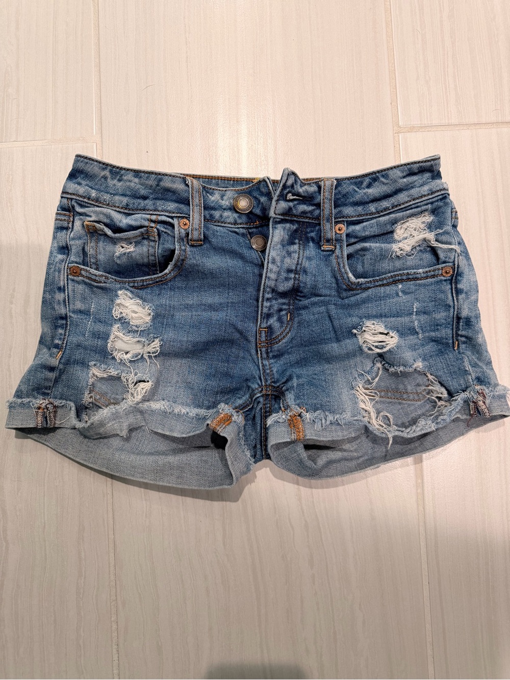 American Eagle Outfitters Distressed Light Blue Denim Cutoff Shorts